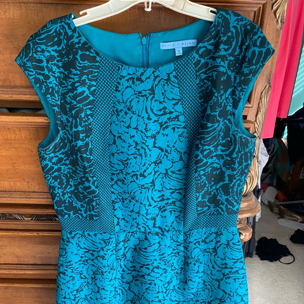 ANTONIO MELANI blue-green dress SIZE 10 EUC